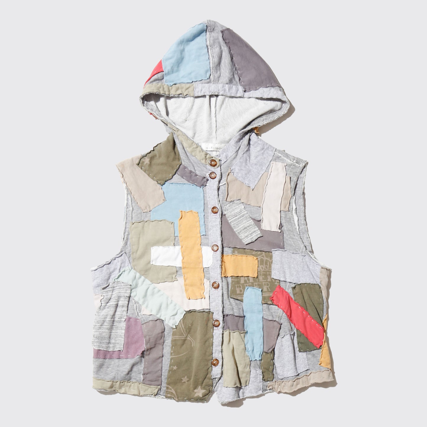 *one-off crazy patchwork hooded vest