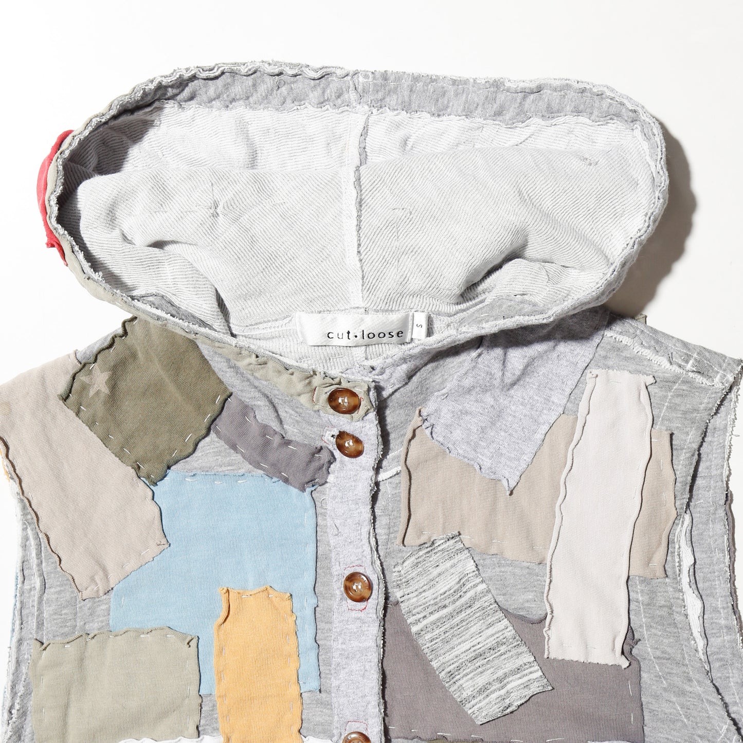 *one-off crazy patchwork hooded vest