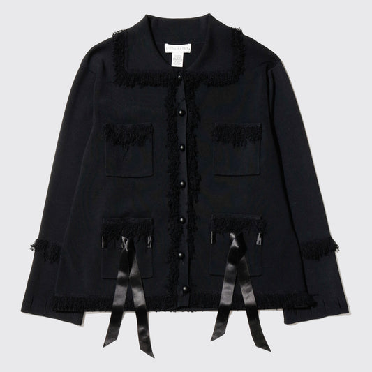 vintage fringe piping knit jacket