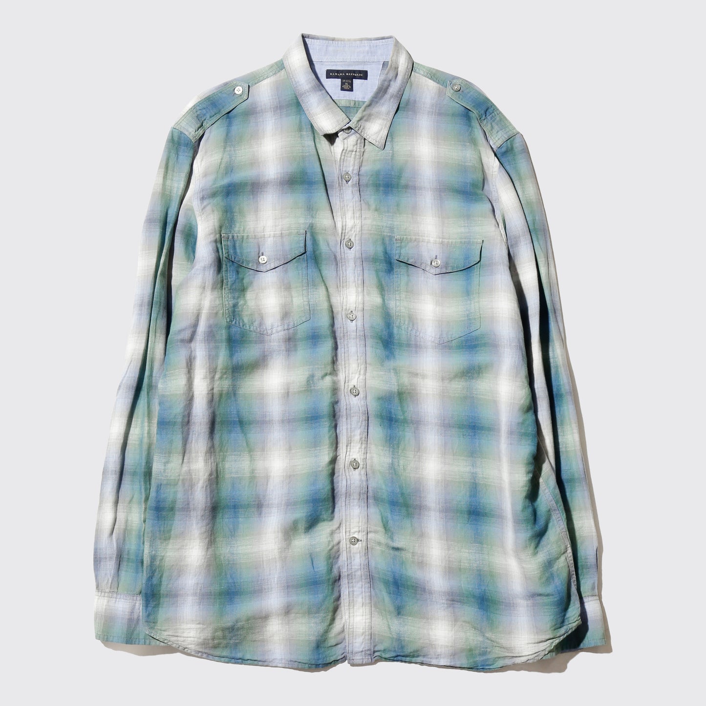 vintage banana republic epaulette ombre check shirt