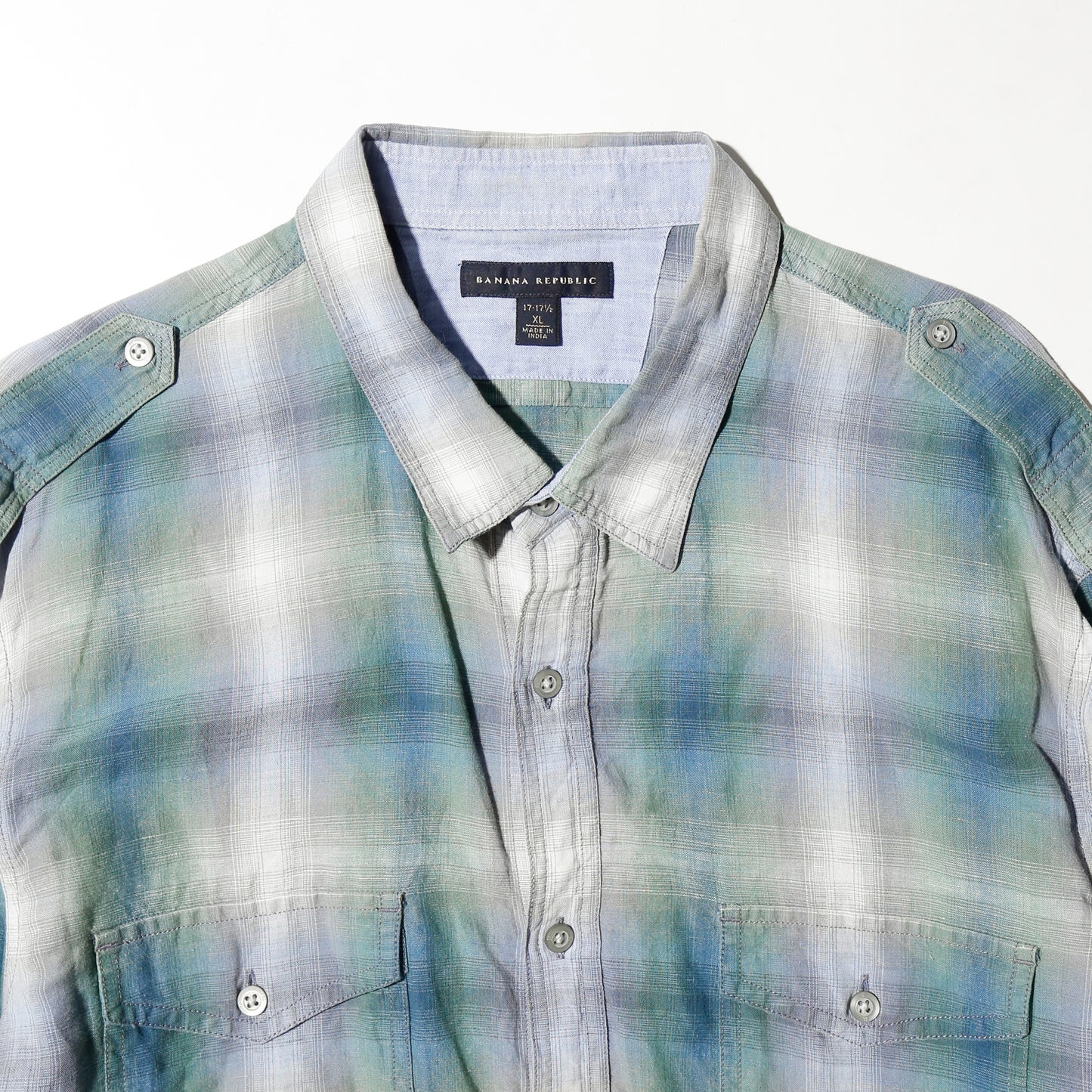 vintage banana republic epaulette ombre check shirt