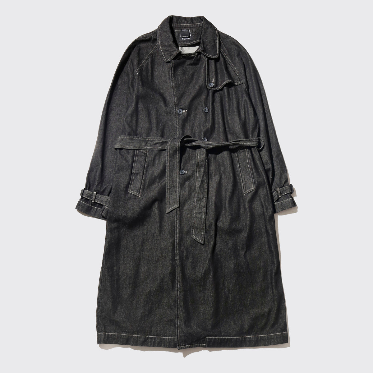 vintage stitched denim trench coat