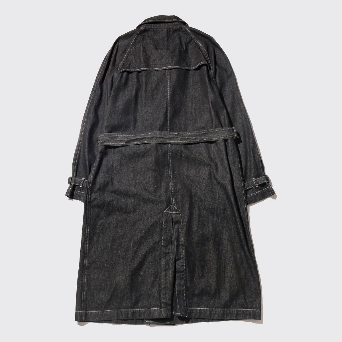 vintage stitched denim trench coat