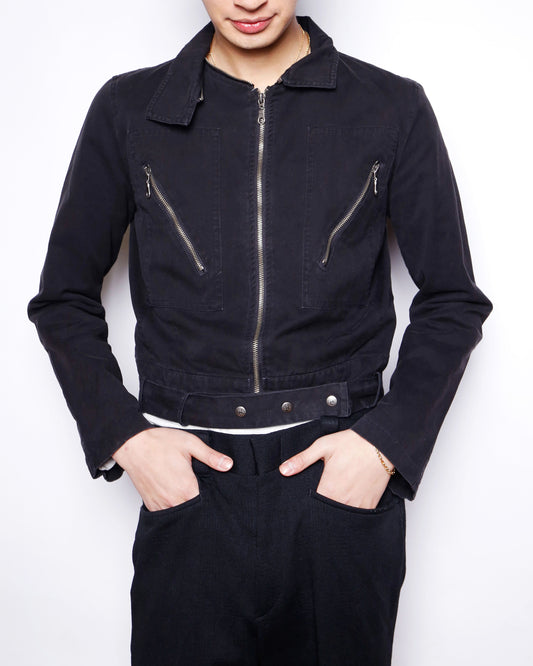 vintage cropped riding jacket, detachable collar