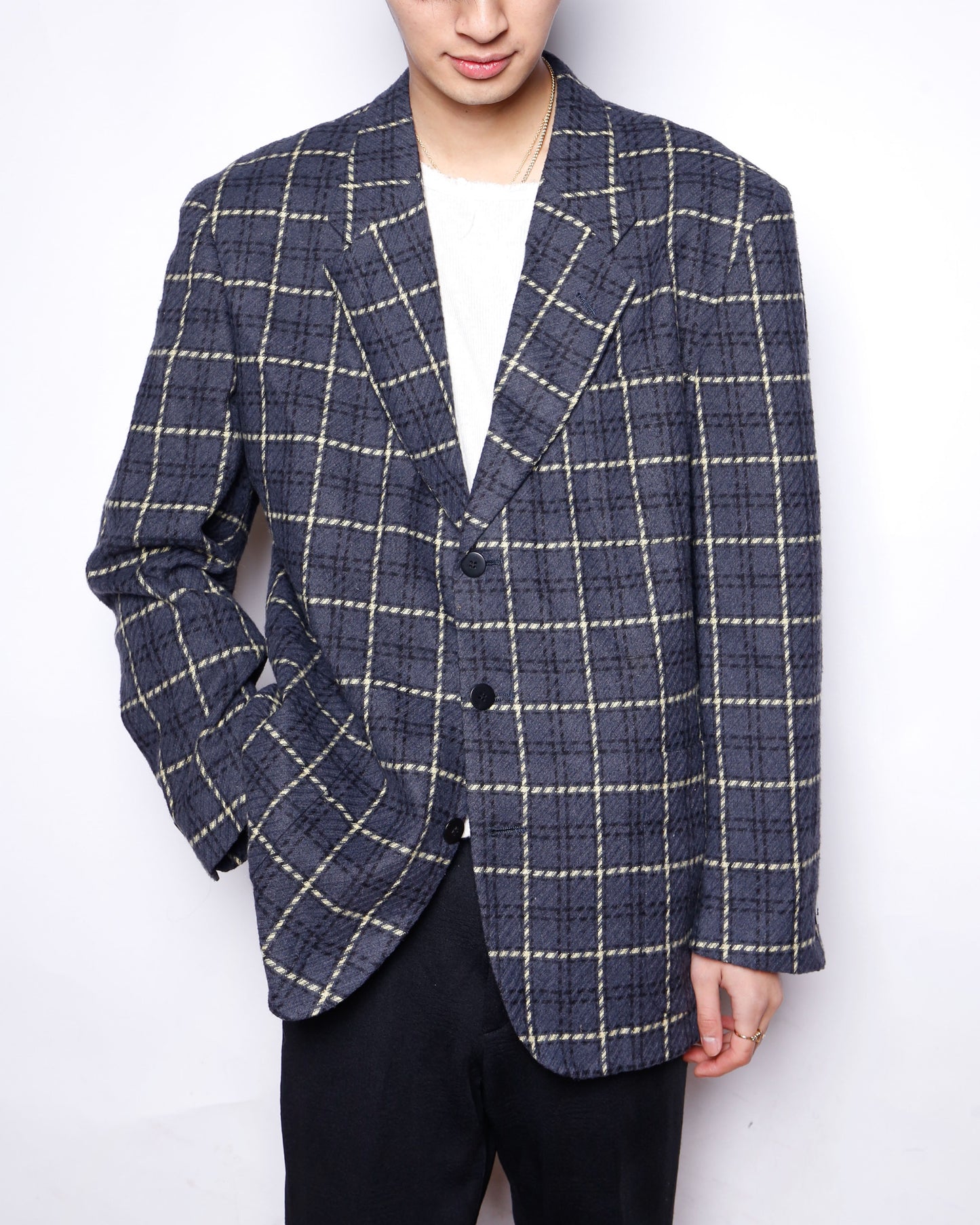 vintage 90's perry ellis check wool tailored jacket
