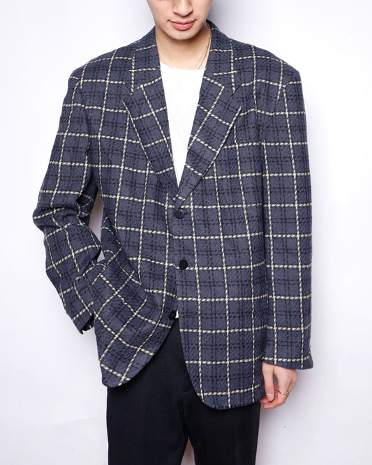 vintage 90's perry ellis check wool tailored jacket