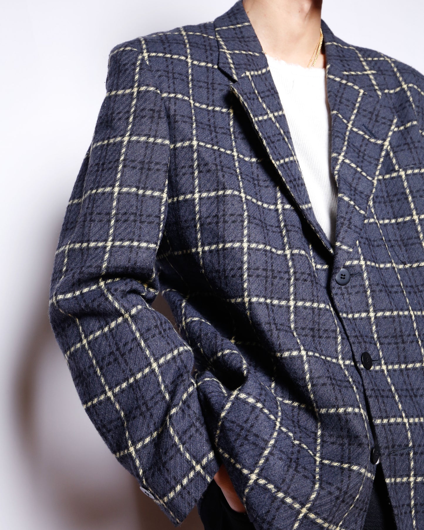 vintage 90's perry ellis check wool tailored jacket