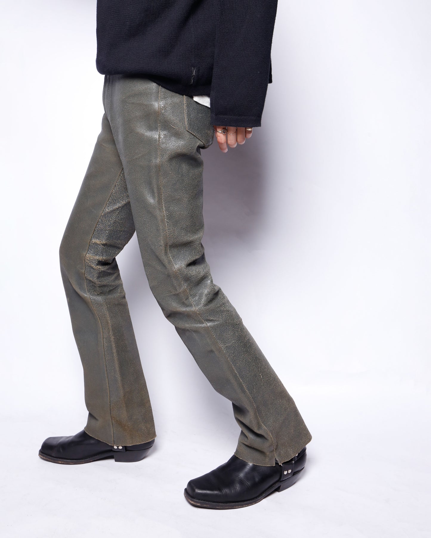 vintage distressed leather 5p trousers