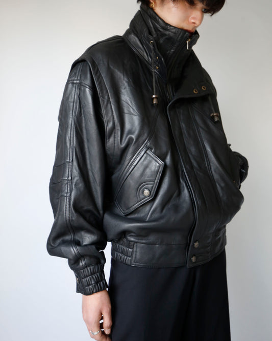 vintage stand collar aviator leather jacket
