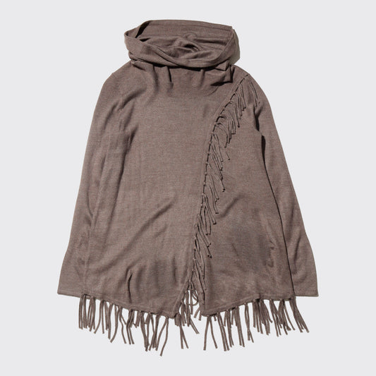 vintage cowl neck fringe wrap pullover
