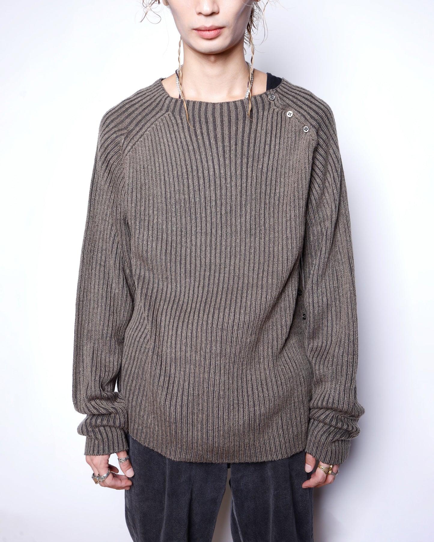 vintage slanting button rib sweater