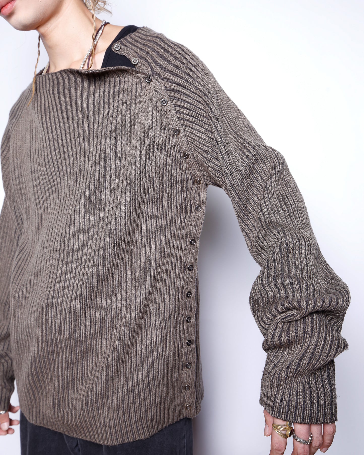 vintage slanting button rib sweater