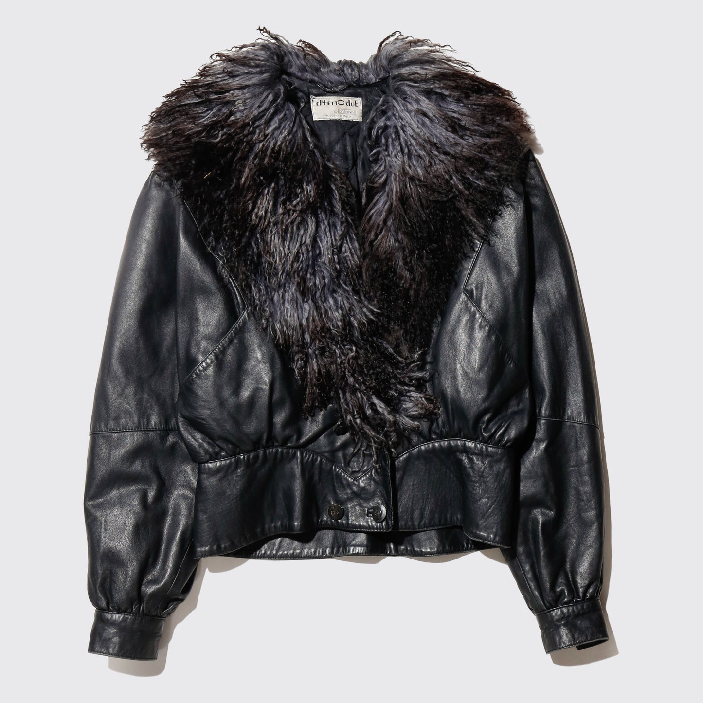 vintage euro cropped fur collar leather jacket