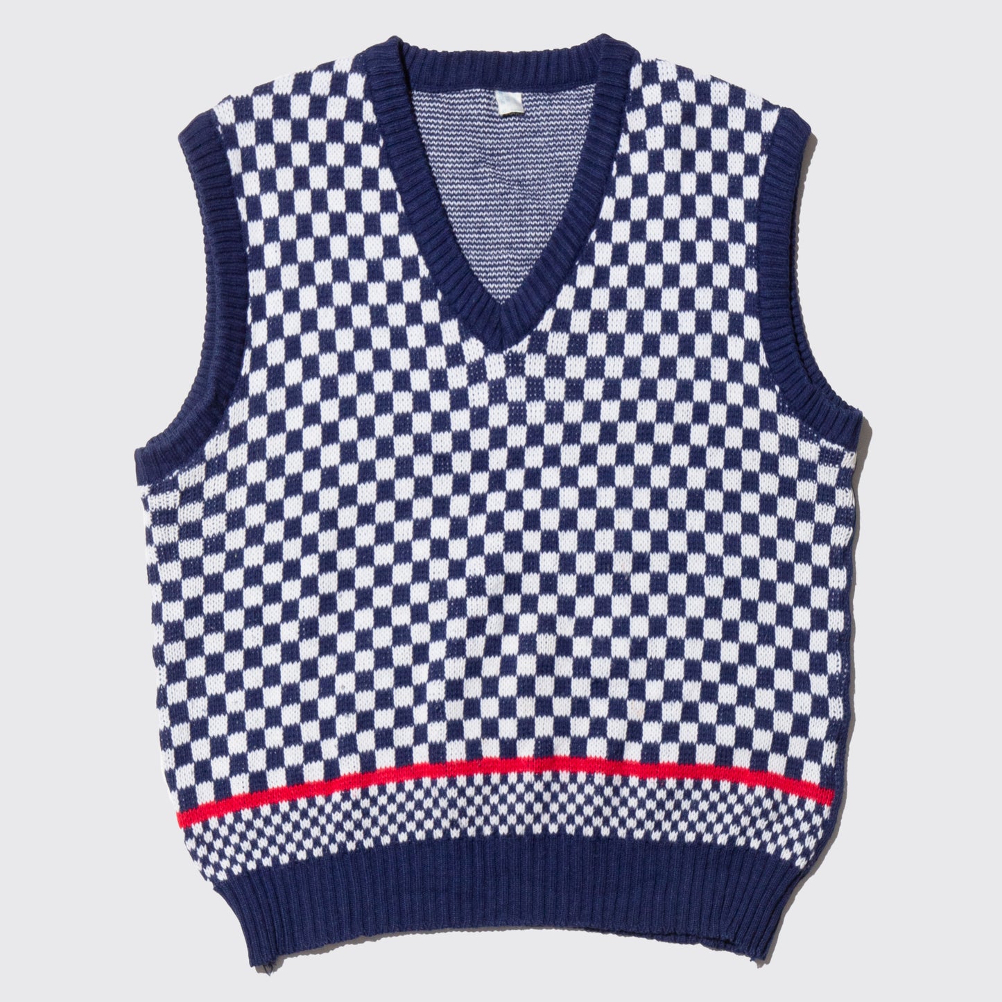 vintage block check knit vest