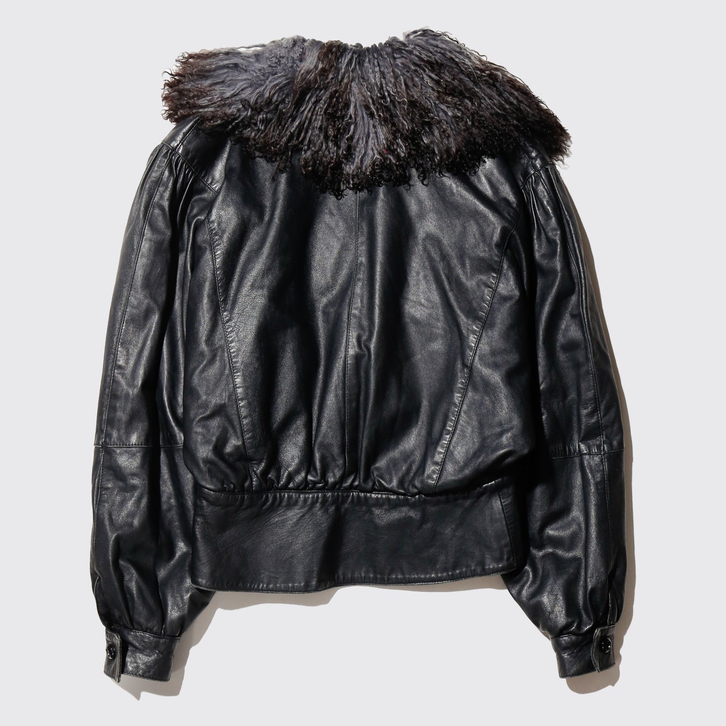 vintage euro cropped fur collar leather jacket