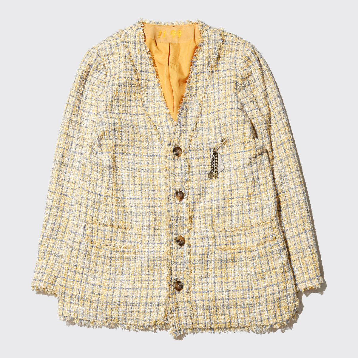 vintage pastel tweed jacket, with dogtag pins