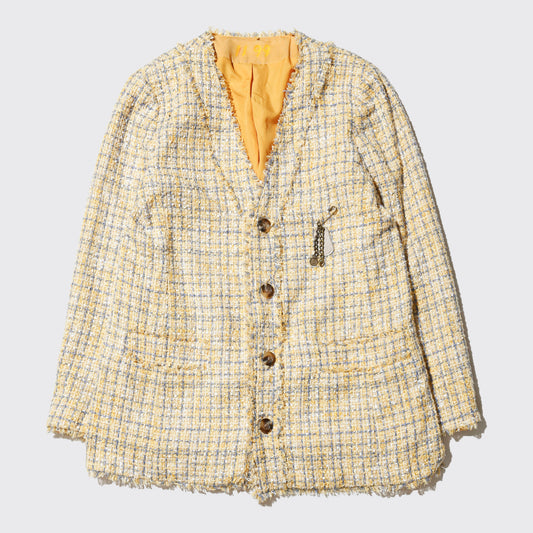 vintage pastel tweed jacket, with dogtag pins