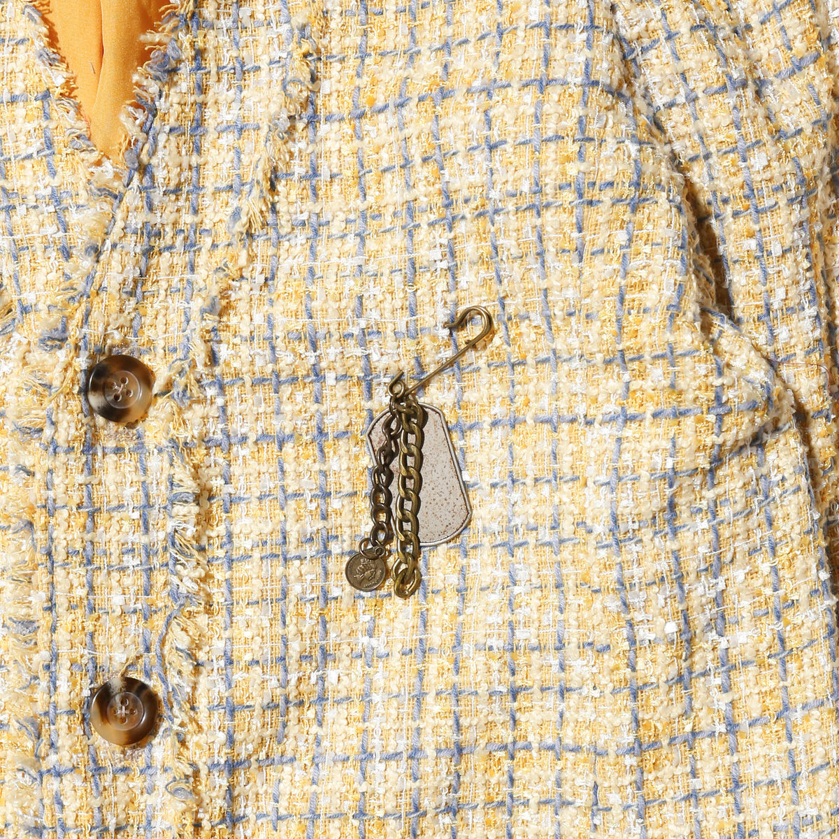vintage pastel tweed jacket, with dogtag pins