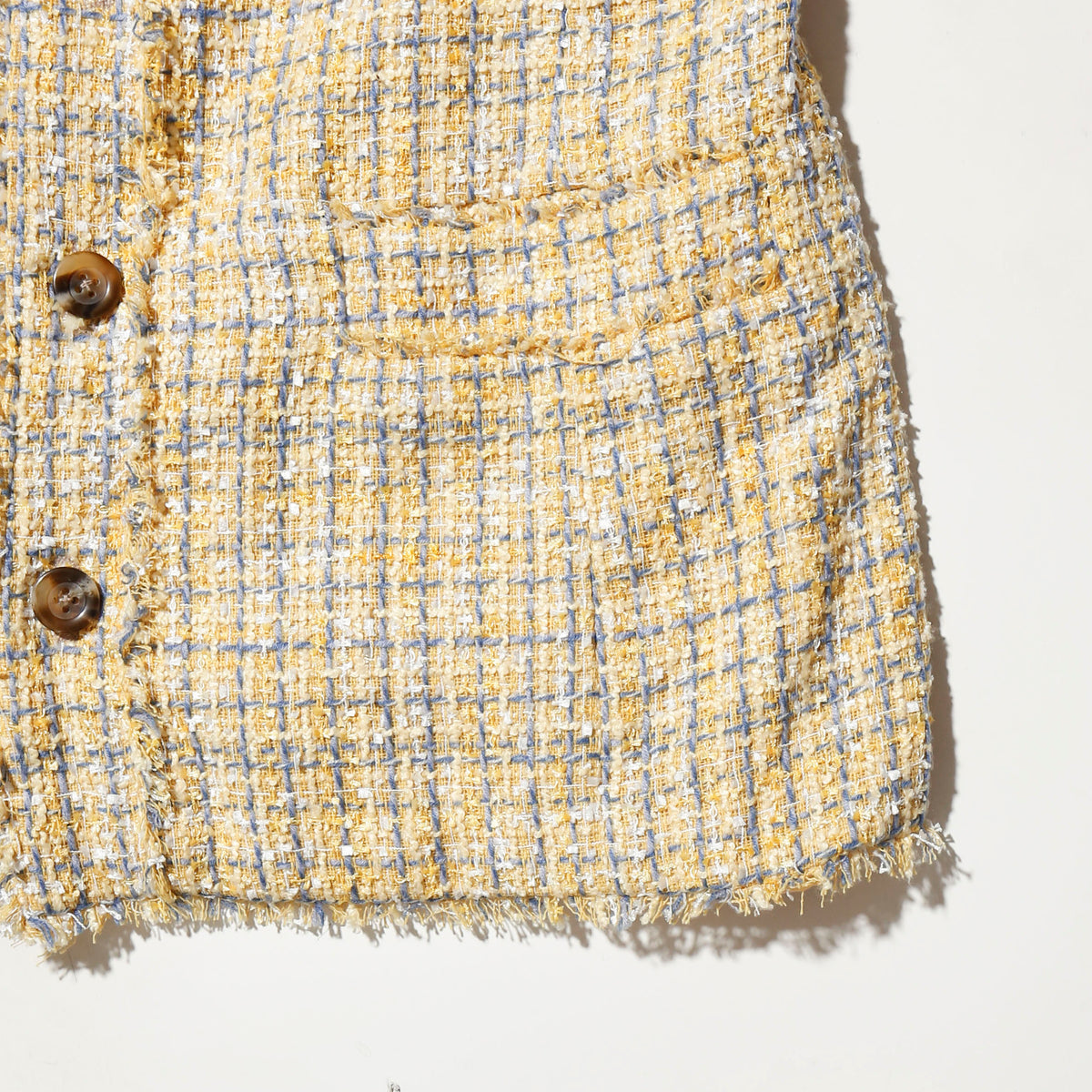 vintage pastel tweed jacket, with dogtag pins