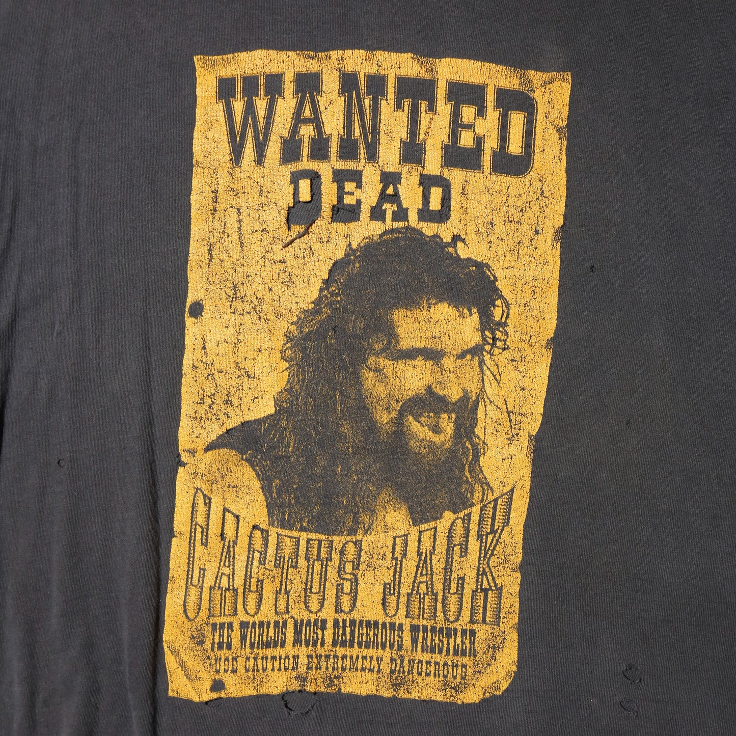 vintage 90's WWE cactus jack "wanted dead" broken t-shirt