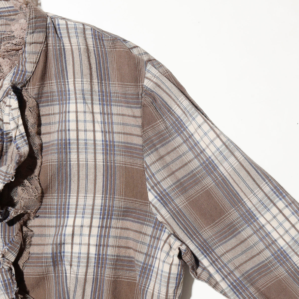 vintage cropped ruffle check blouse