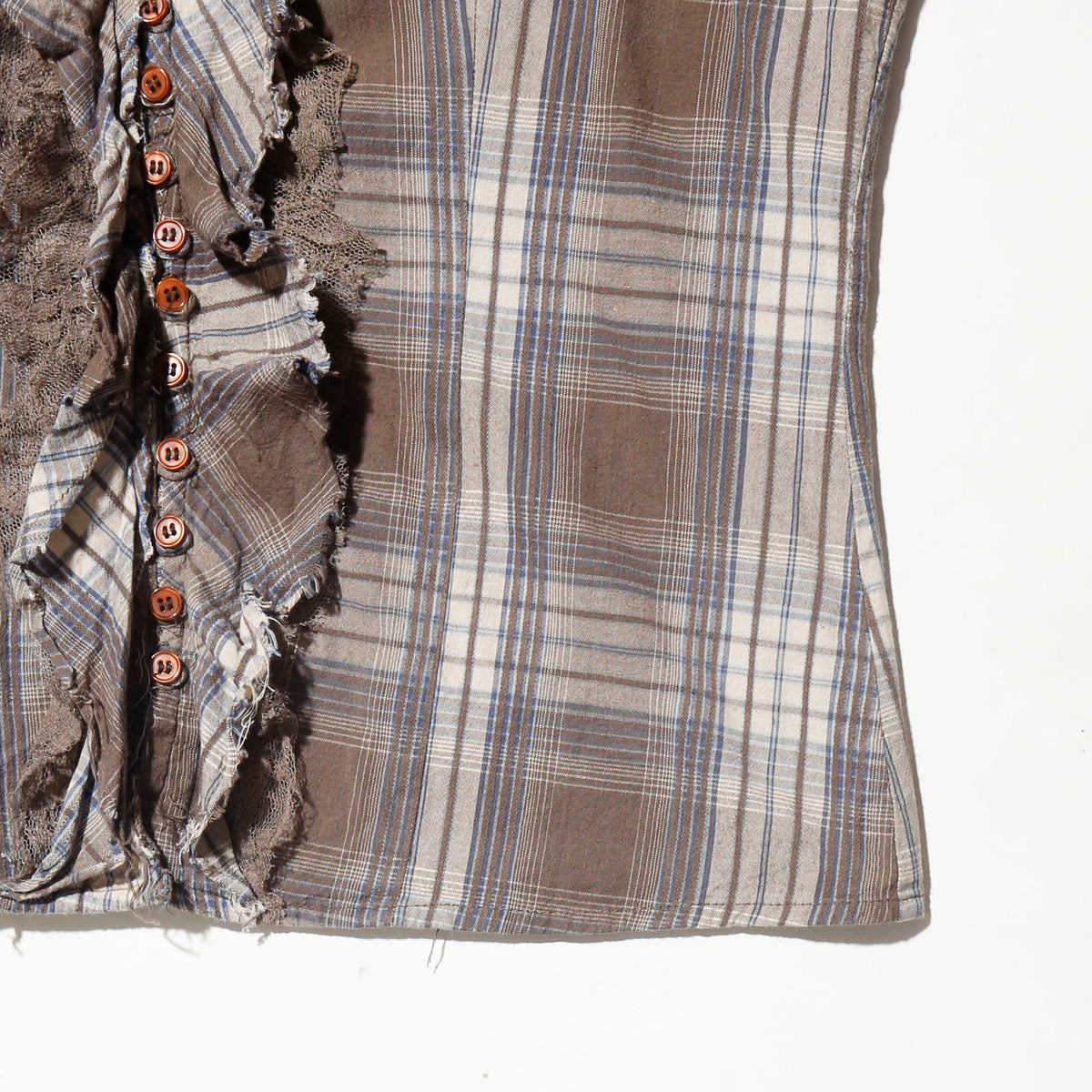 vintage cropped ruffle check blouse