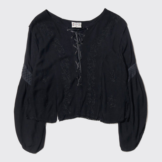 vintage floral lace up rayon pullover
