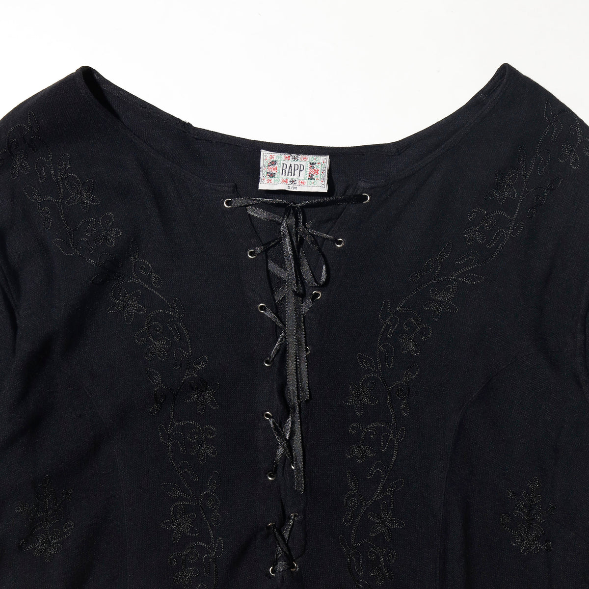 vintage floral lace up rayon pullover