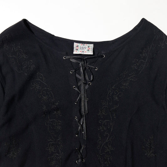 vintage floral lace up rayon pullover