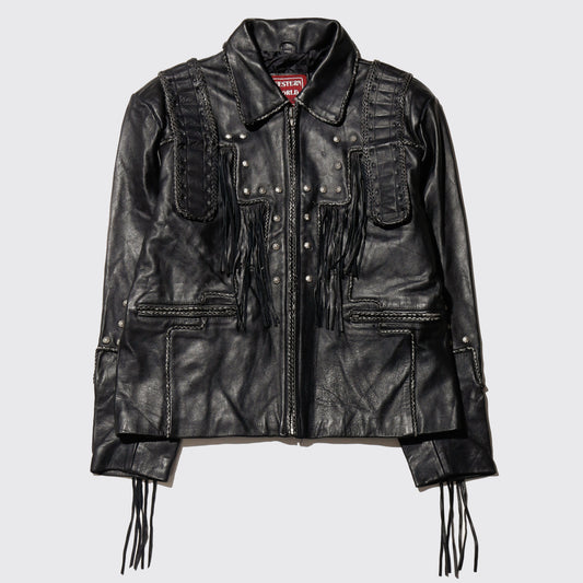 vintage craft folklore leather jacket