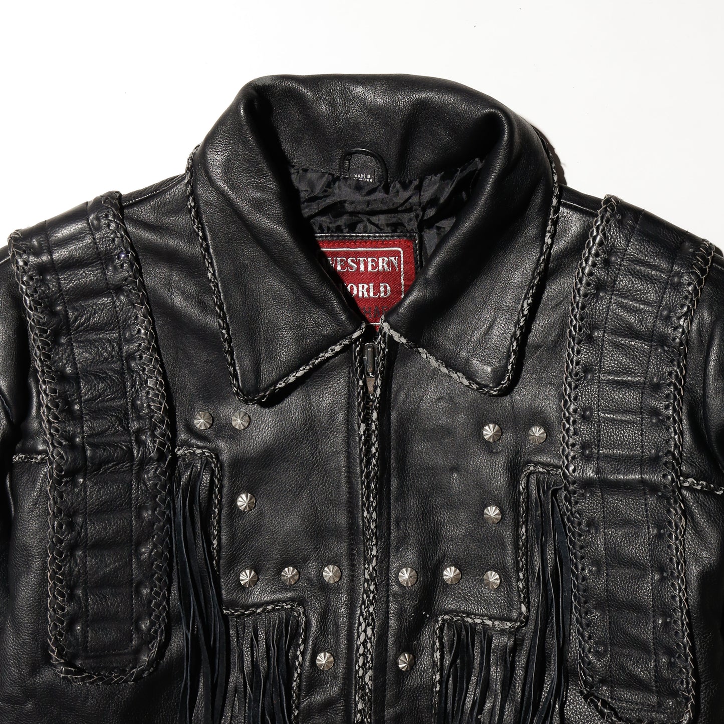 vintage craft folklore leather jacket