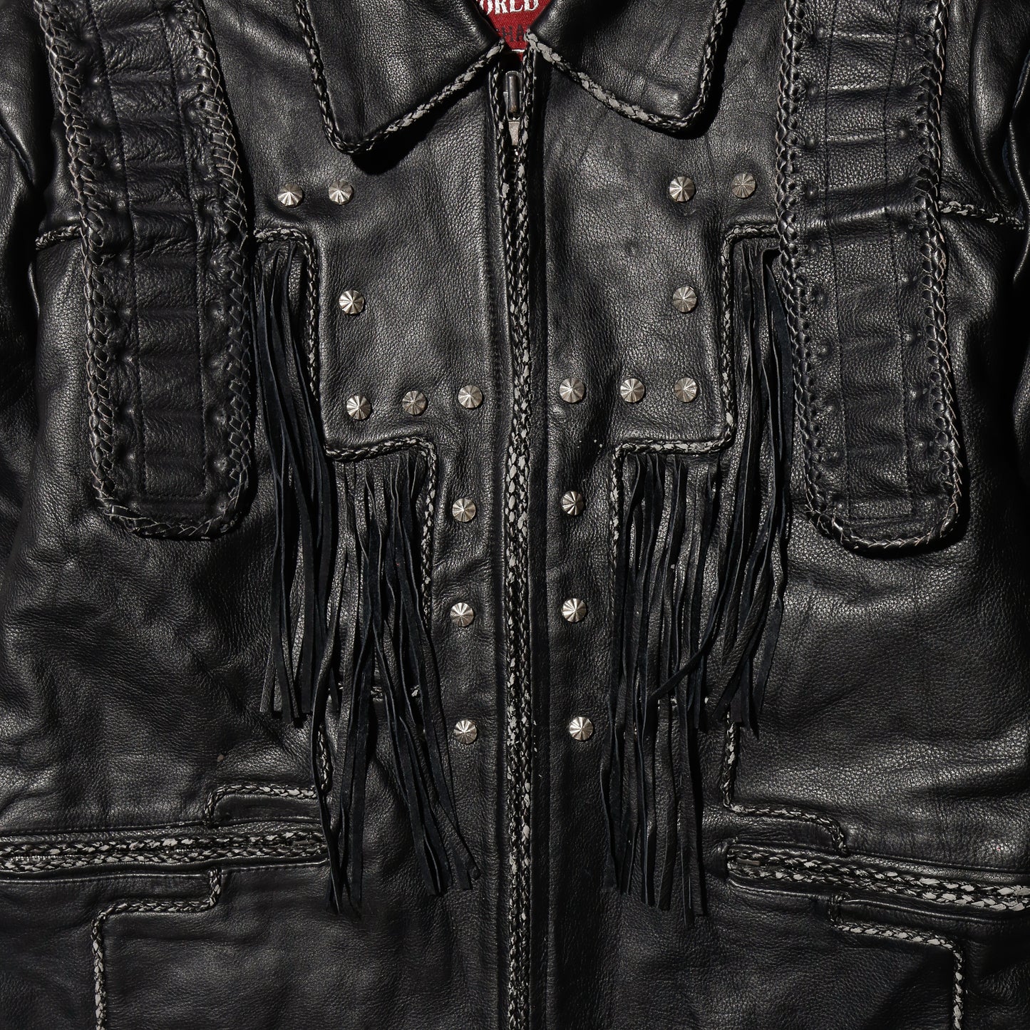 vintage craft folklore leather jacket