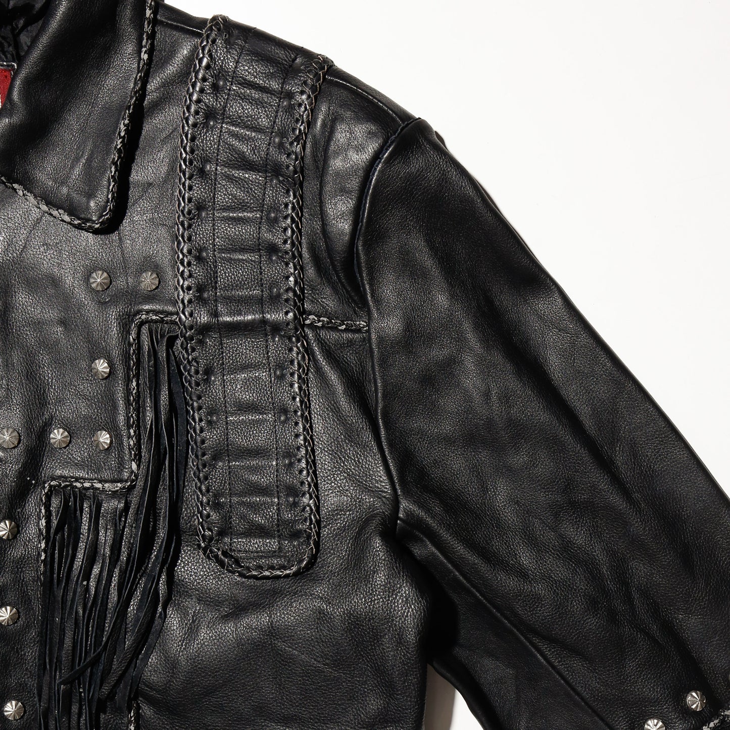 vintage craft folklore leather jacket