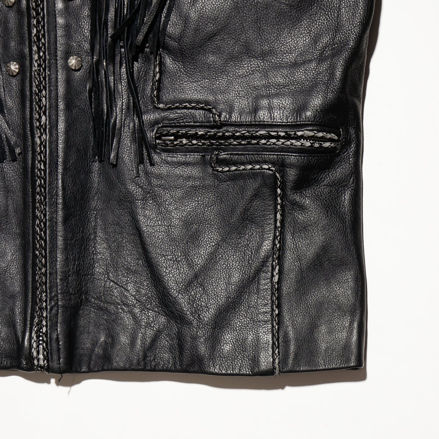 vintage craft folklore leather jacket