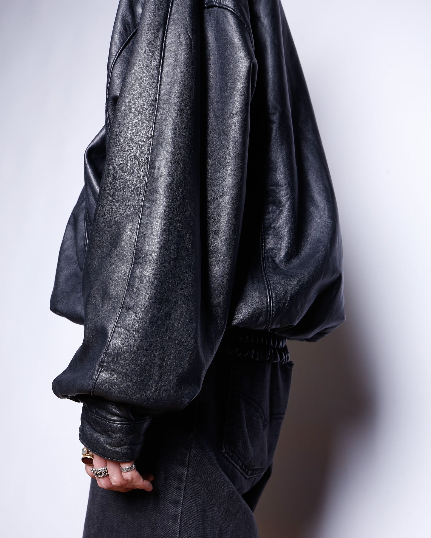 vintage v line wide leather jacket