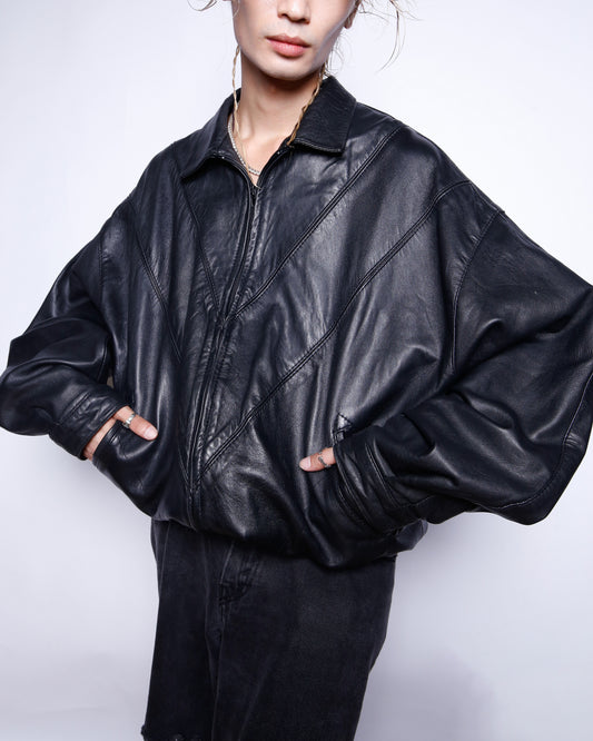 vintage v line wide leather jacket