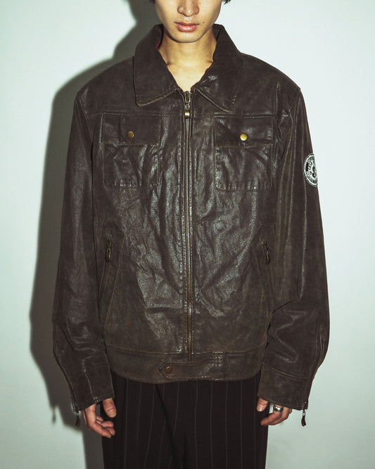 vintage zipped leather trucker jacket