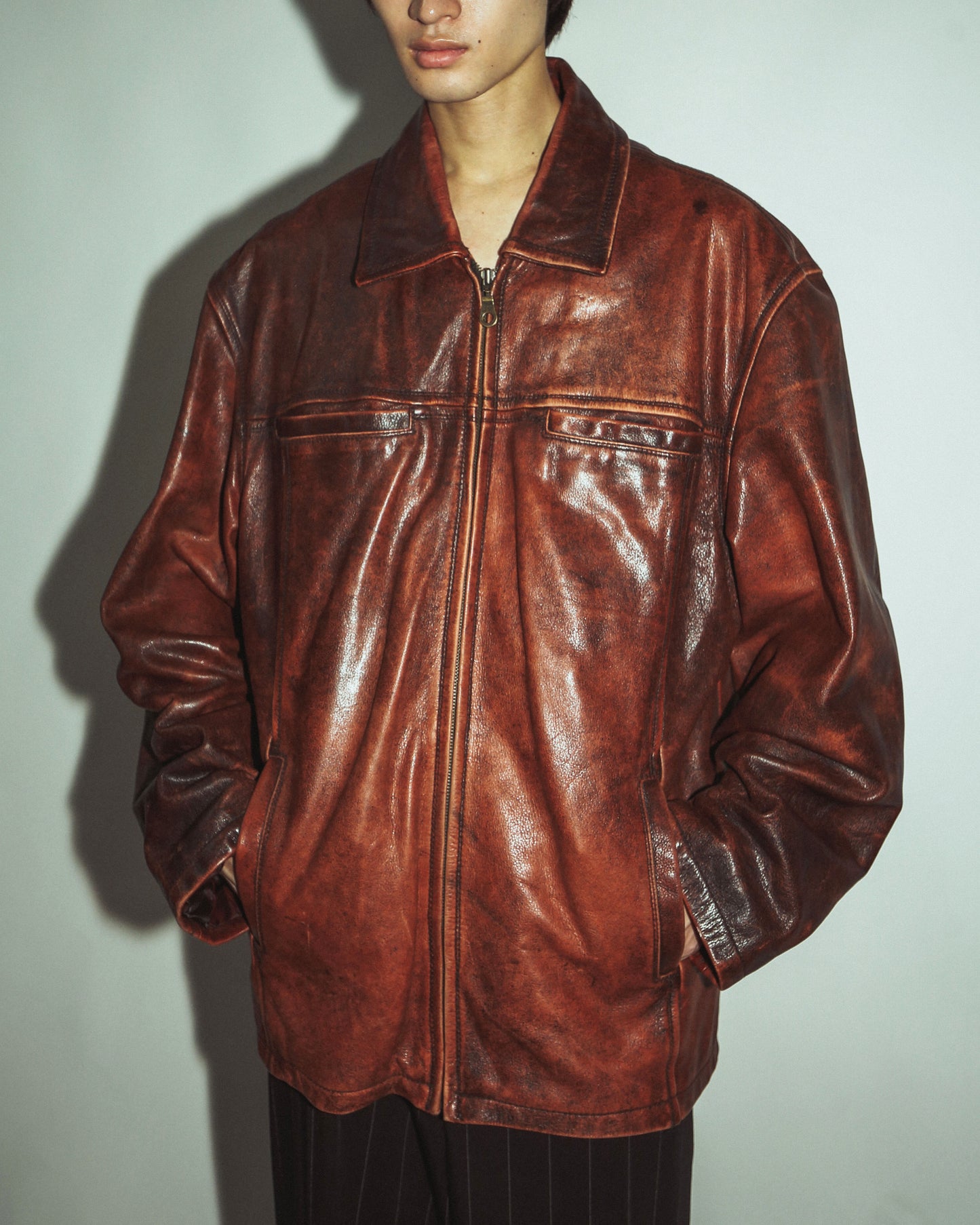 vintage faded leather jacket