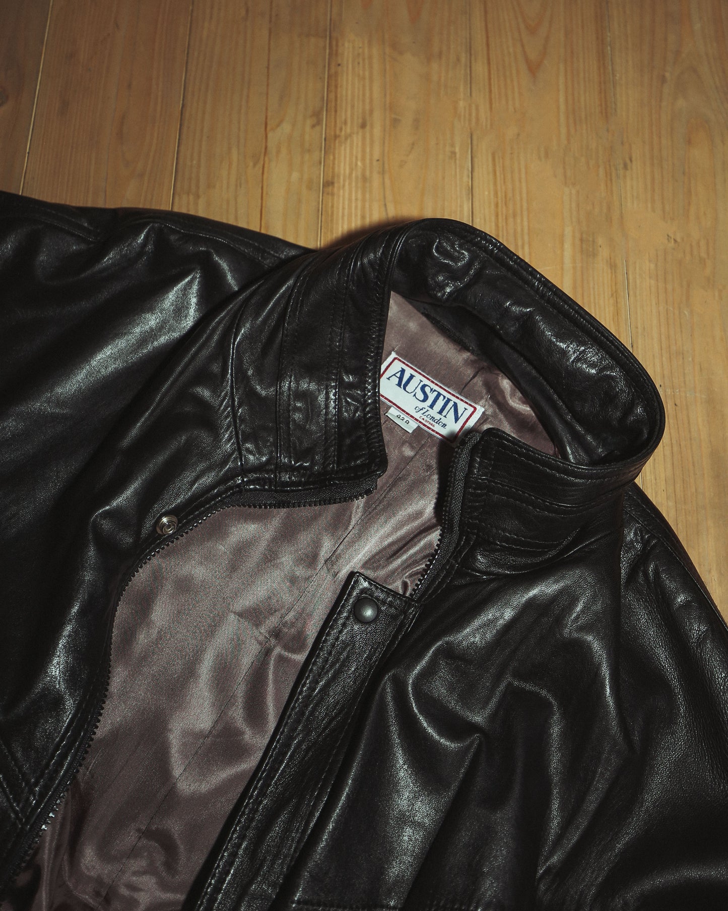 vintage Austin London loose stand collar leather jacket