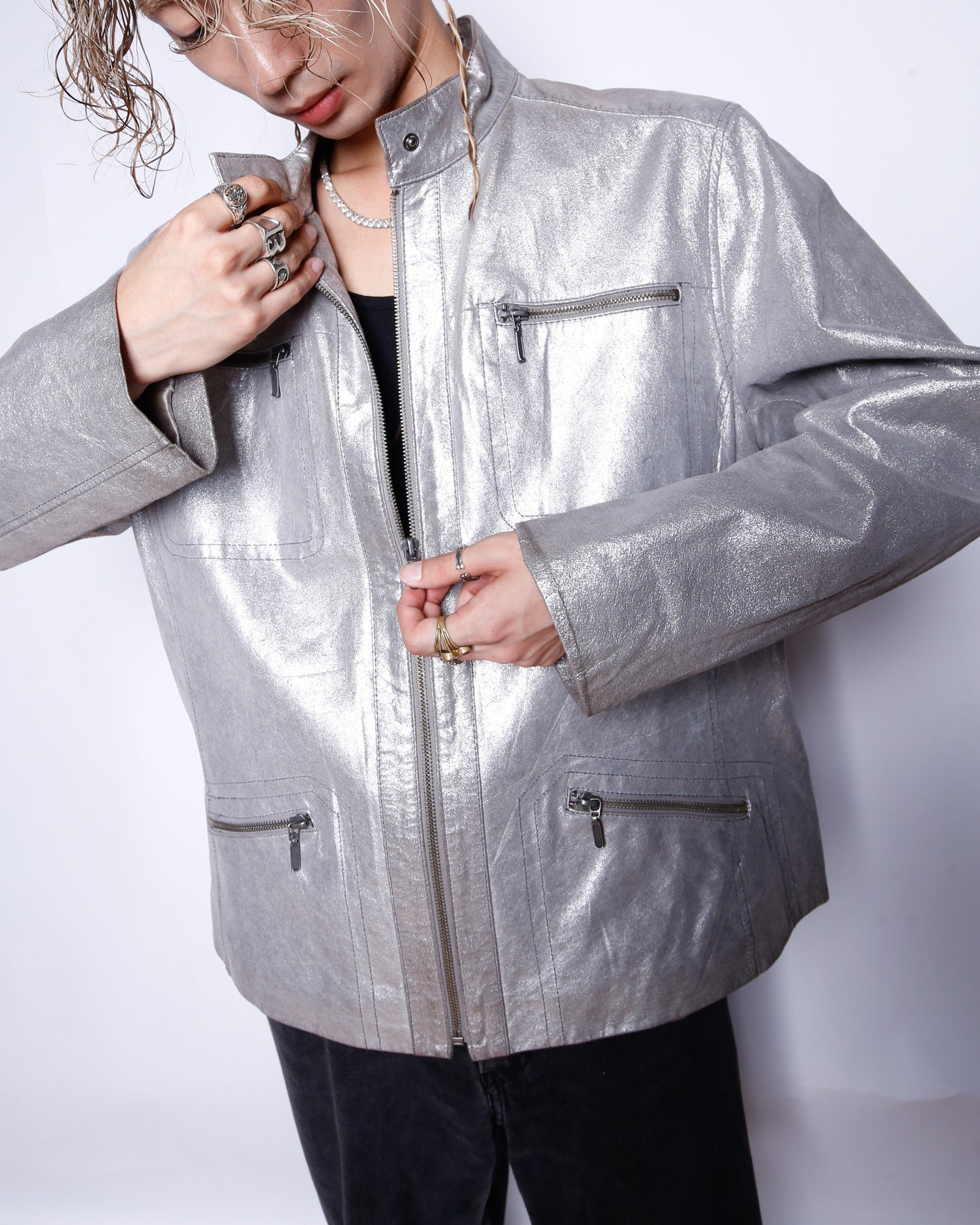 vintage sliver single leather jacket