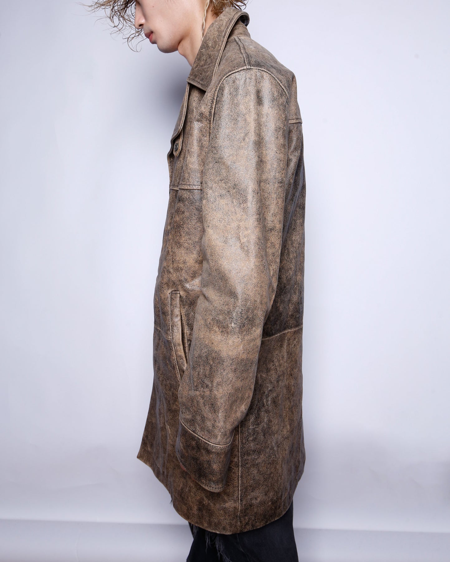 vintage faded leather coat