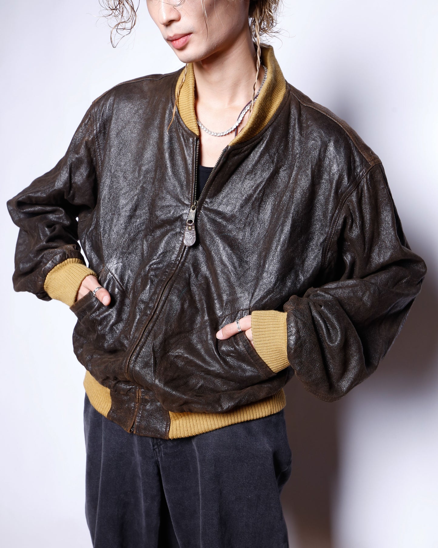 vintage leather bomber jacket