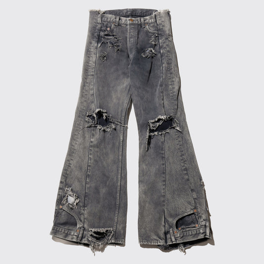*one-off broken upside down jeans: model-acid finish