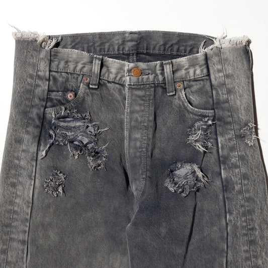 *one-off broken upside down jeans: model-acid finish