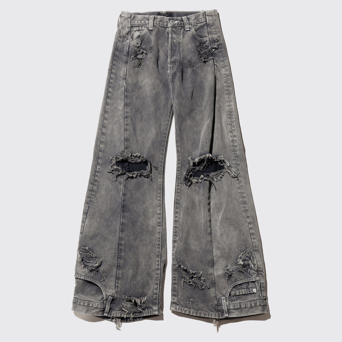 *one-off broken upside down jeans: model-acid finish