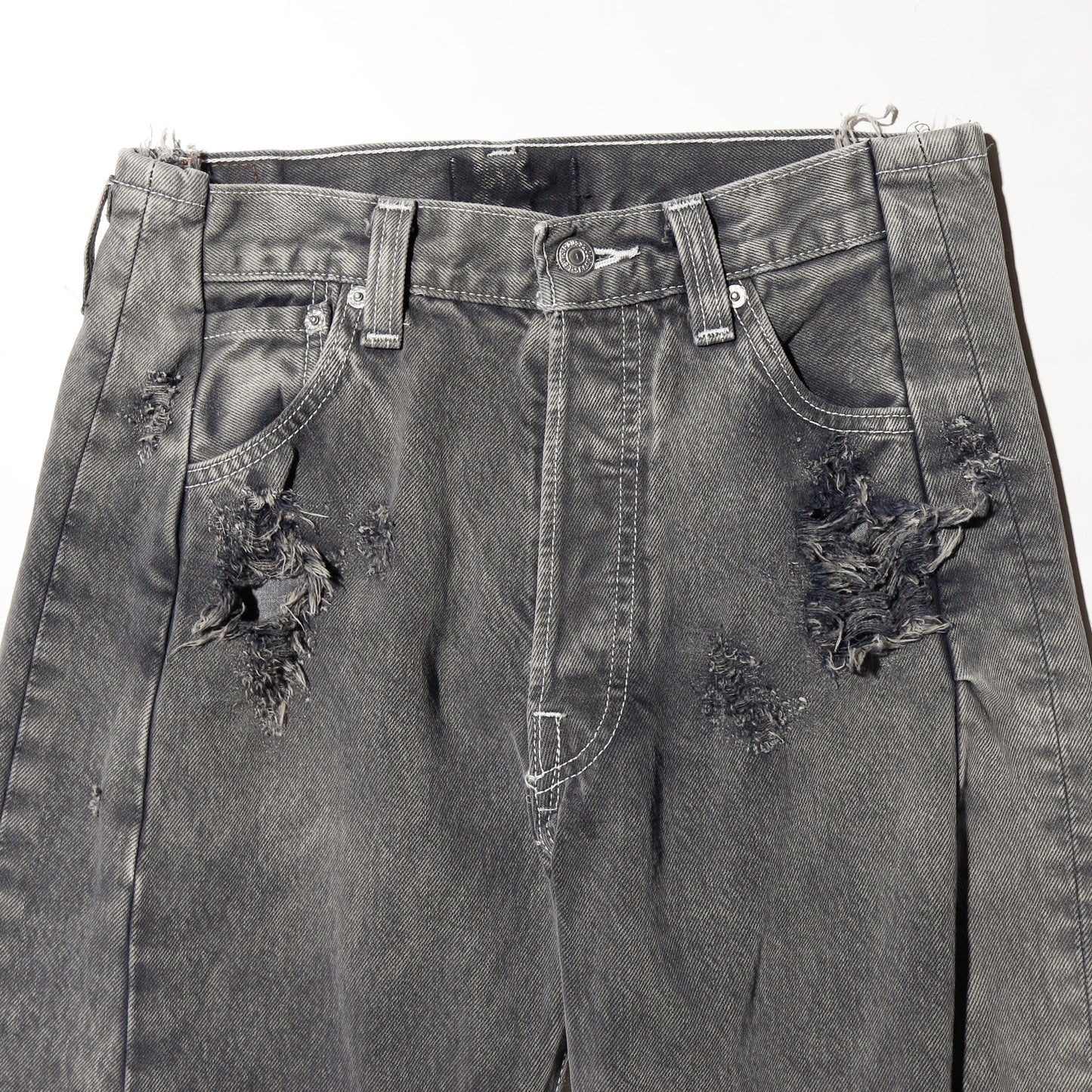 *one-off broken upside down jeans: model-acid finish