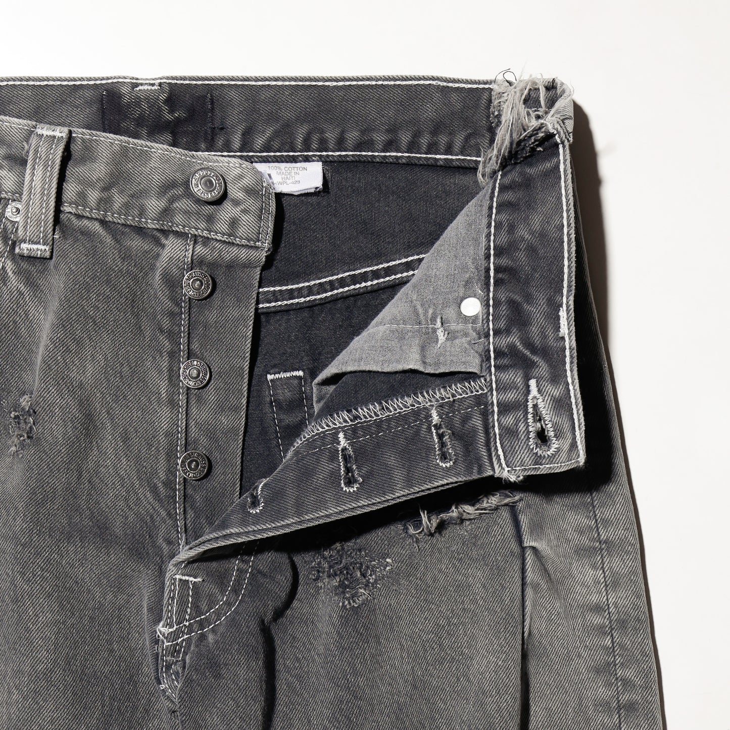 *one-off broken upside down jeans: model-acid finish