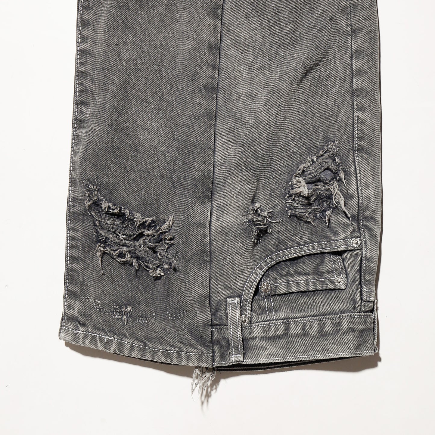 *one-off broken upside down jeans: model-acid finish
