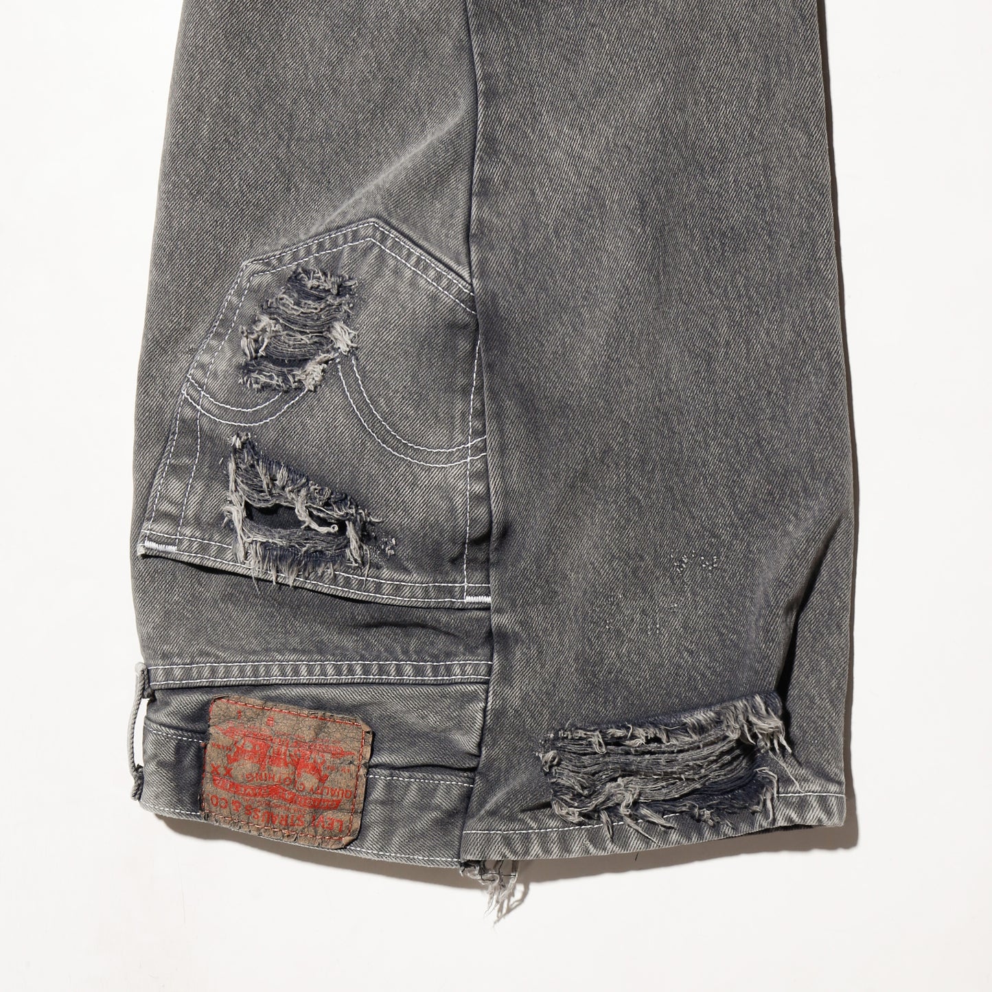 *one-off broken upside down jeans: model-acid finish