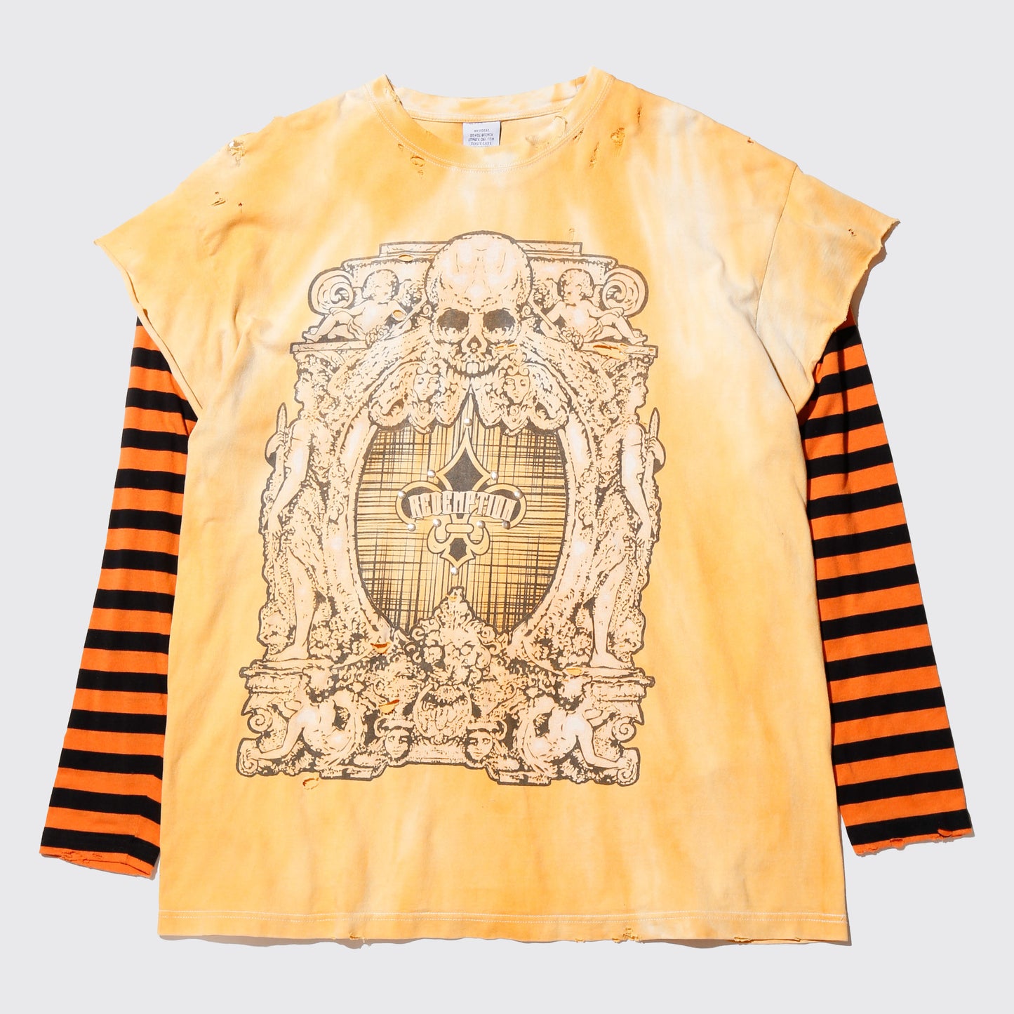 *one-off layered sleeve broken t-shirt